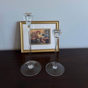 Clear Glass Tall Candle Holders - Set of 2